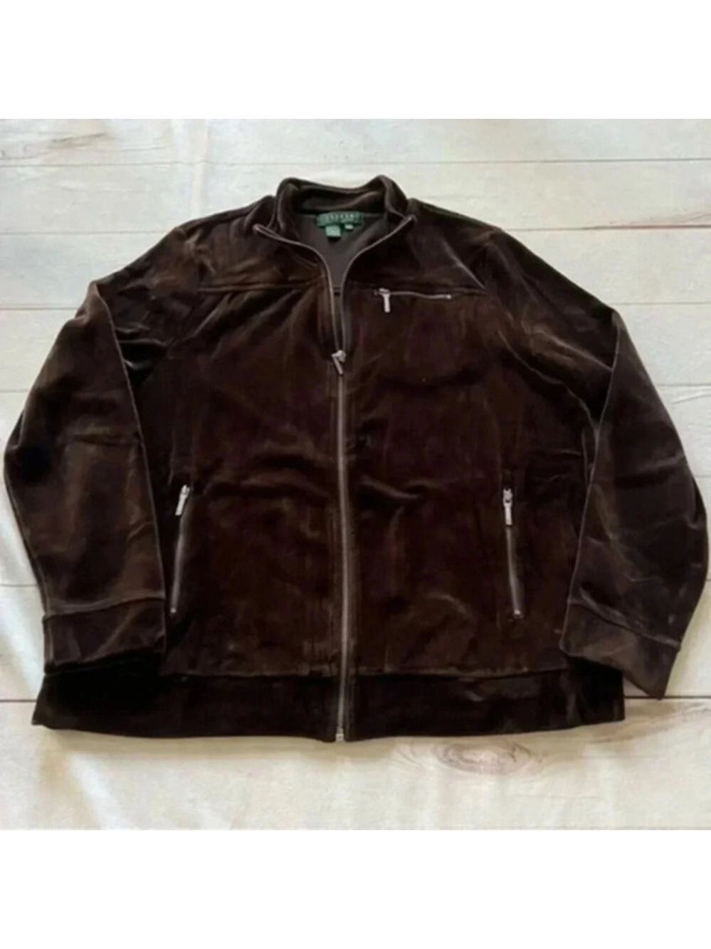Ralph Lauren LRL Women's Velour Brown Full Zip Up Track Jacket Size 1X
